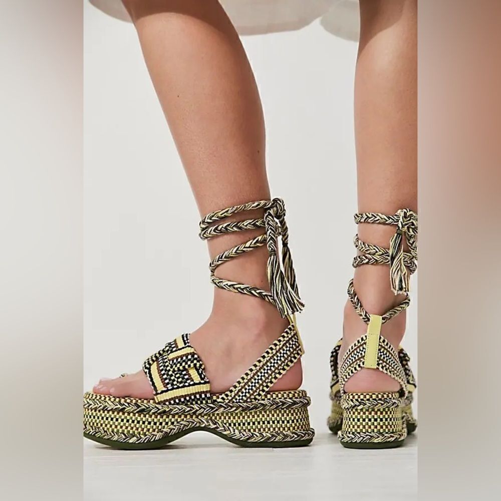 New Free People AMAMBAIH Beatriz Wrap Sandals Kaki-Lemon